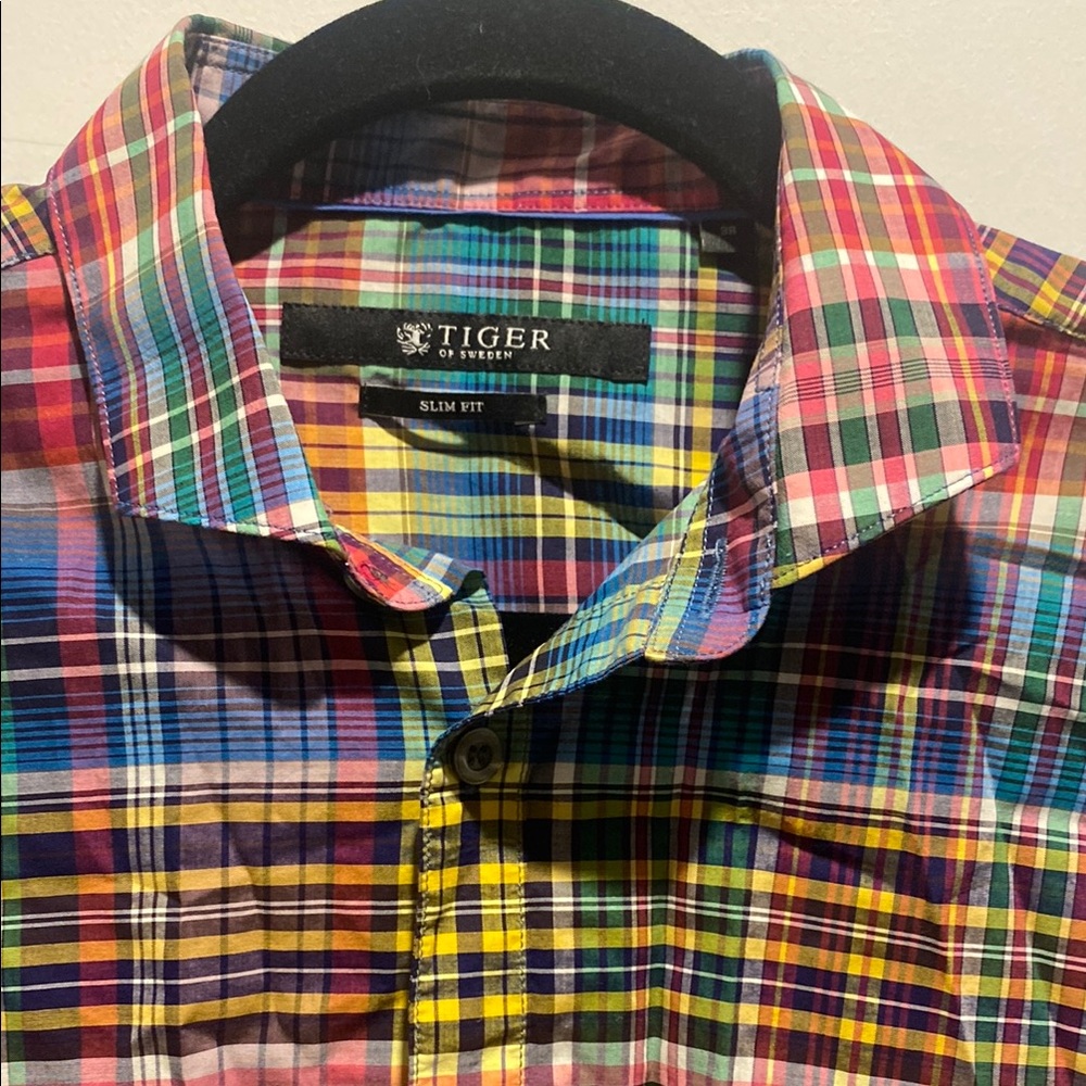 Tiger of Sweden Red and Blue Casual Button Down Shirt